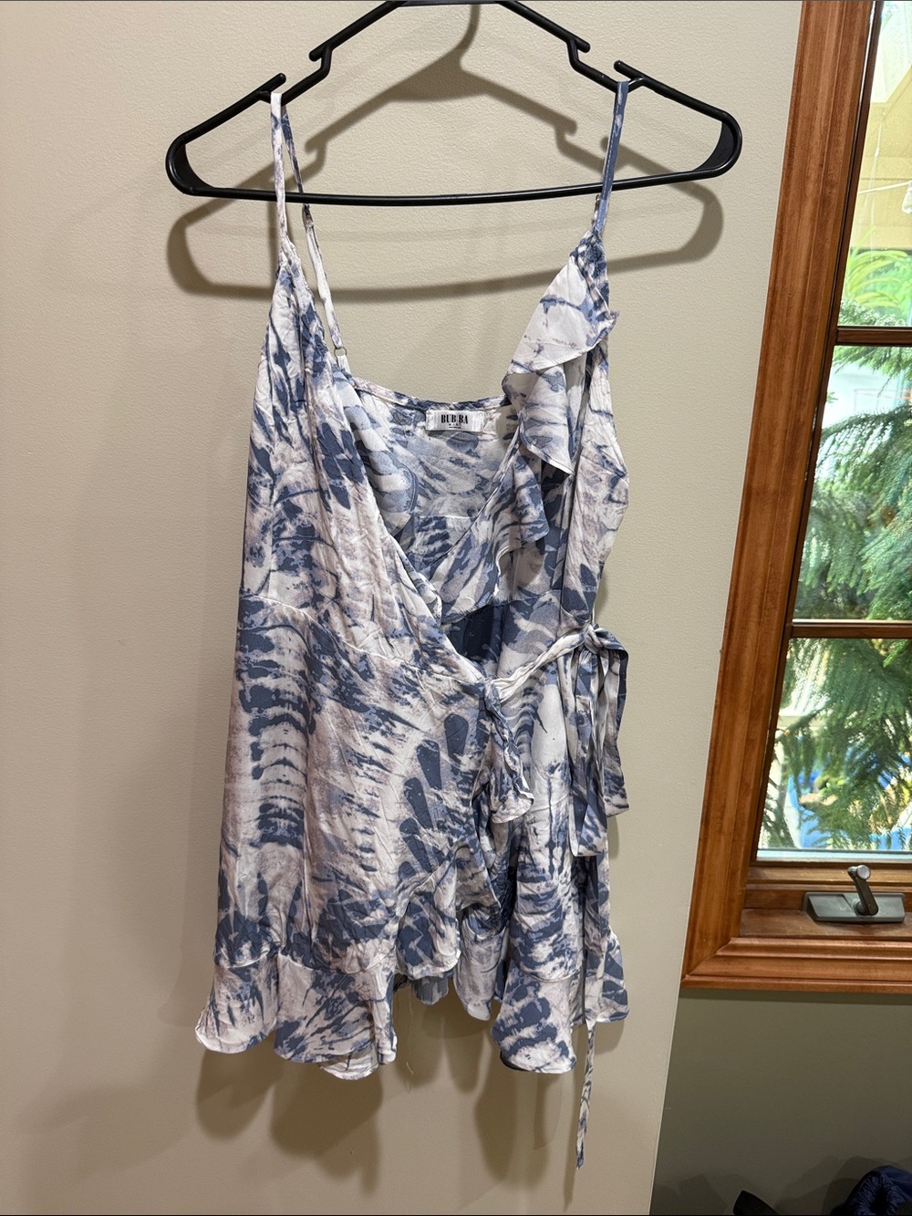 Blue Tie-Dye Ruffled Wrap Camisole Top